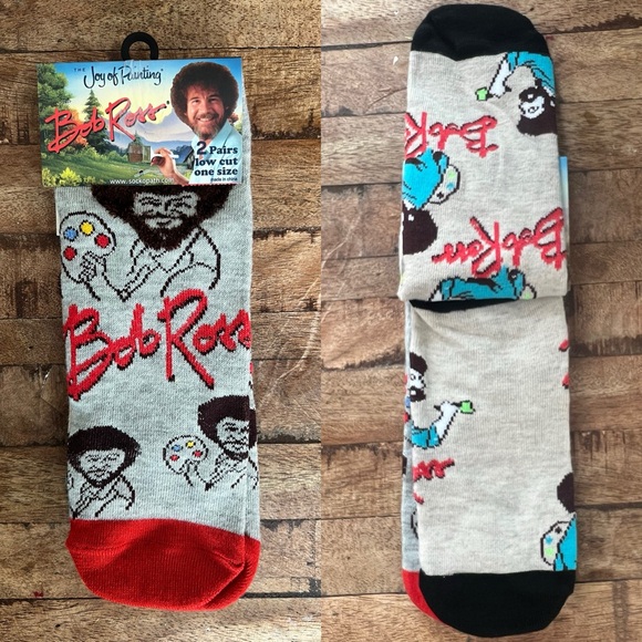 New! 2 Pairs Bob Ross The Joy of Painting Low Cut Socks OS Officially Licensed - Picture 1 of 3